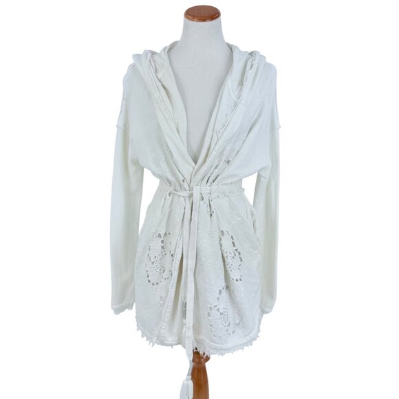 Free People Ivory White French Terry Boho Oversized Hooded Wrap Cardigan Jacket - Picture 3 of 16